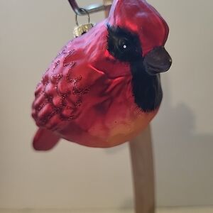 Red Cardinal Bird Glass Ornament